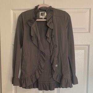 Kut from the Kloth Women's Grayish Green Ruffled Blazer